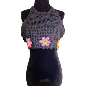 Vintage Jalate Black Knitted Sweater Halter Top Midriff Vtg Y2k 90s size M